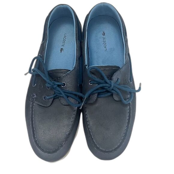 Lacoste Navire Leather Boat Shoes Men Sz 9.5 Blue Preppy Designer Casual Coastal - Picture 3 of 13